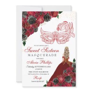 Red Black Gold Glitter Sweet 16 Masquerade