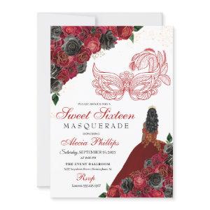 Red Black Gold Glitter Sweet 16 Masquerade