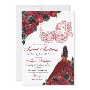 Red Black Gold Glitter Sweet 16 Masquerade