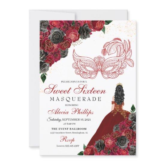 Red Black Gold Glitter Sweet 16 Masquerade