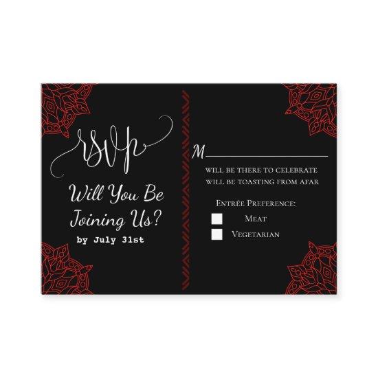 red black Indian Wedding RSVP Card