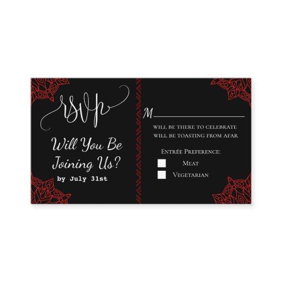 red black Indian Wedding RSVP Card