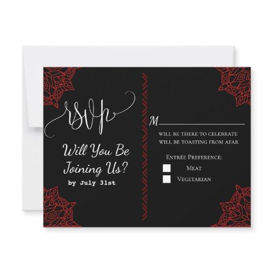 red black Indian Wedding RSVP Card