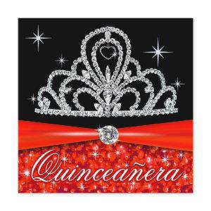 Red Black Quinceanera Princess Tiara Bling