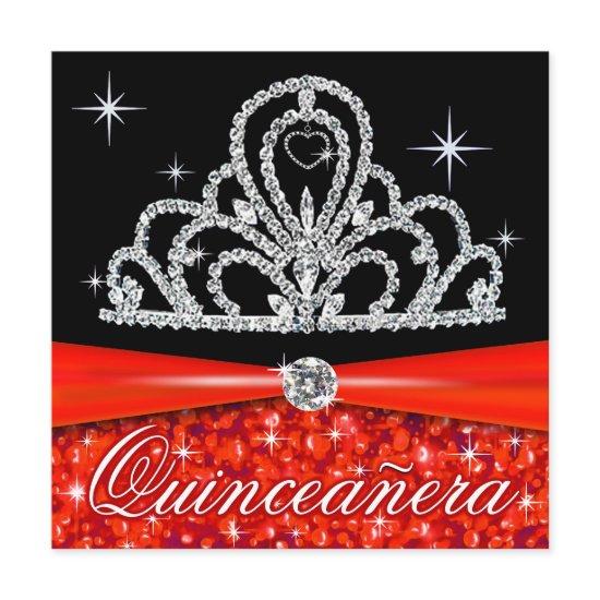 Red Black Quinceanera Princess Tiara Bling