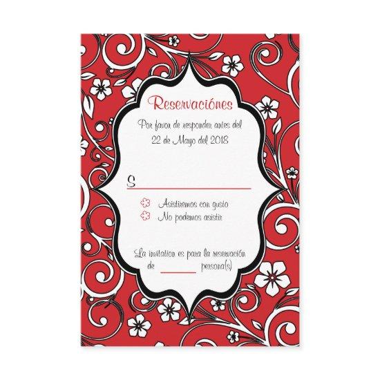 Red & Black Quinceañera Spanish RSVP Card