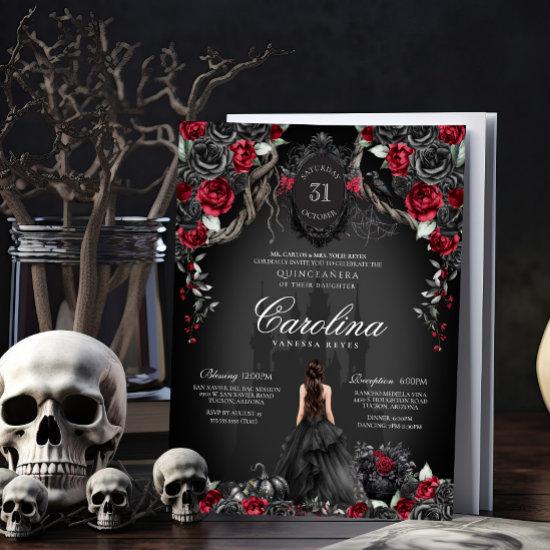 Red Black Rose Gothic Haunted Castle Quinceanera