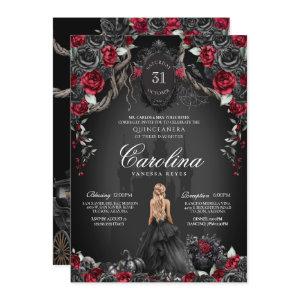 Red Black Rose Gothic Haunted Spooky Quinceanera