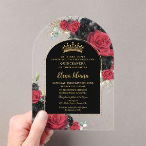 Red Black Roses Floral Quinceanera Sweet 16 Arch Acrylic