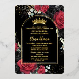 Red Black Roses Floral Quinceanera Sweet 16 Arch Foil