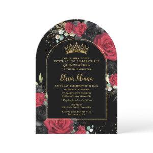 Red Black Roses Floral Quinceanera Sweet 16 Arch