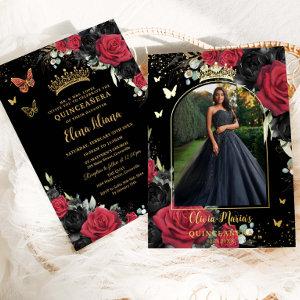 Red Black Roses Floral Quinceañera Sweet 16 Photo Foil