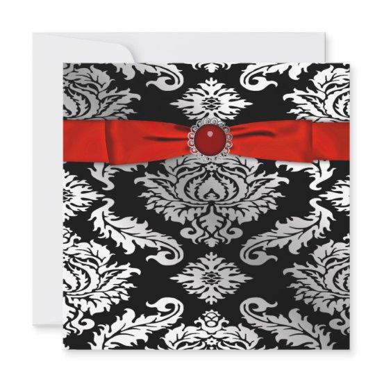 Red Black Tie Black Damask Party