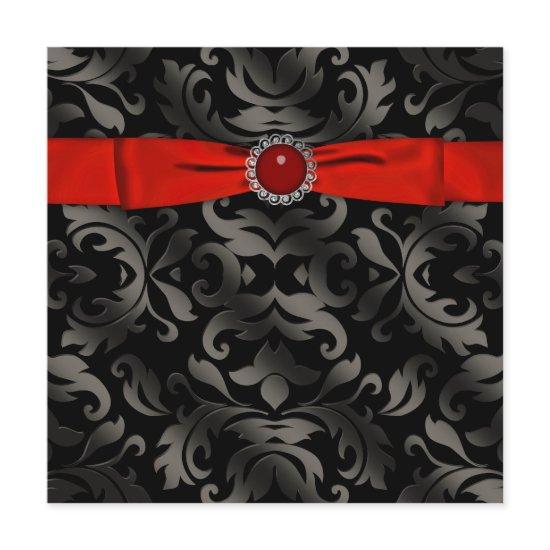 Red Black Tie Black Damask Party