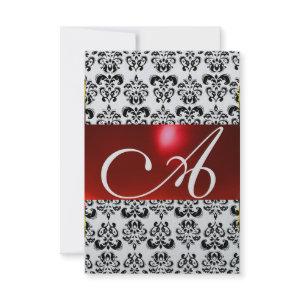 RED BLACK WHITE DAMASK GEM MONOGRAM rsvp silver