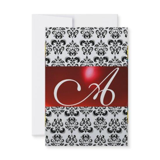 RED BLACK WHITE DAMASK GEM MONOGRAM rsvp silver