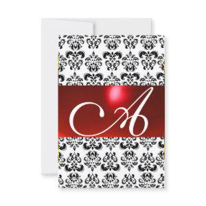 RED BLACK WHITE DAMASK GEM MONOGRAM rsvp silver