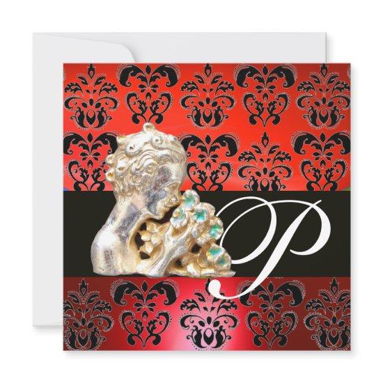 RED ,BLACK, WHITE DAMASK JEWEL MONOGRAM