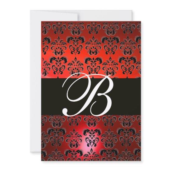 RED BLACK WHITE  DAMASK MONOGRAM RSVP