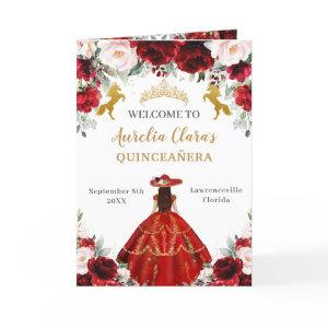 Red Blush Floral Charro Quinceañera Order Events Program