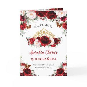 Red Blush Floral Gold Quinceañera Order of Events  Program