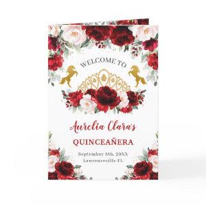 Red Blush Floral Horse Quinceañera Order of Events Program