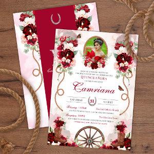 Red & Blush Western Charro Add Photo Quinceanera
