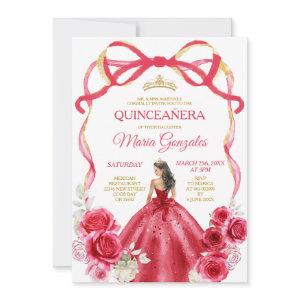 Red Bow Frame Princess Gold Crown Girl Quinceañera