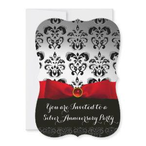 RED BOW WHITE BLACK DAMASK WEDDING ANNIVERSARY