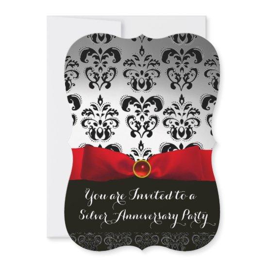 RED BOW WHITE BLACK DAMASK WEDDING ANNIVERSARY