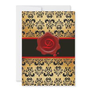 RED BROWN AND BLACK DAMASK ,WAX SEAL MONOGRAM