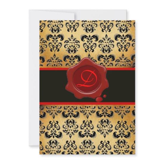 RED BROWN AND BLACK DAMASK ,WAX SEAL MONOGRAM