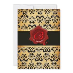 RED BROWN AND BLACK DAMASK ,WAX SEAL MONOGRAM