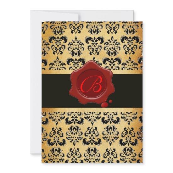 RED BROWN AND BLACK DAMASK ,WAX SEAL MONOGRAM
