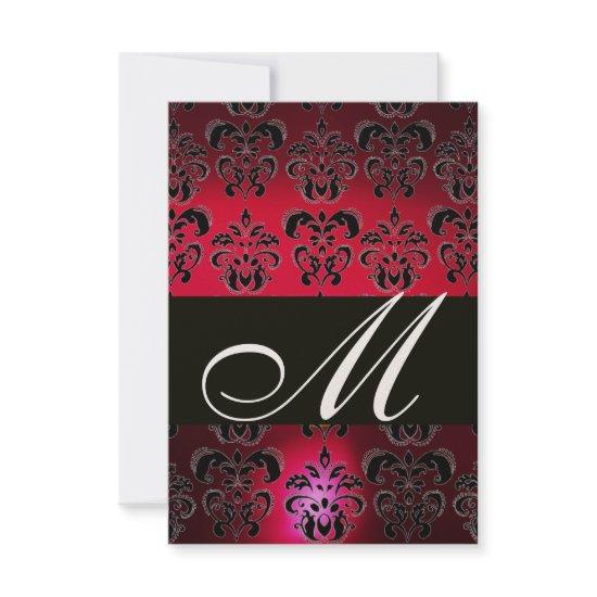 RED BURGUNDY BLACK DAMASK MONOGRAM RSVP ruby gold