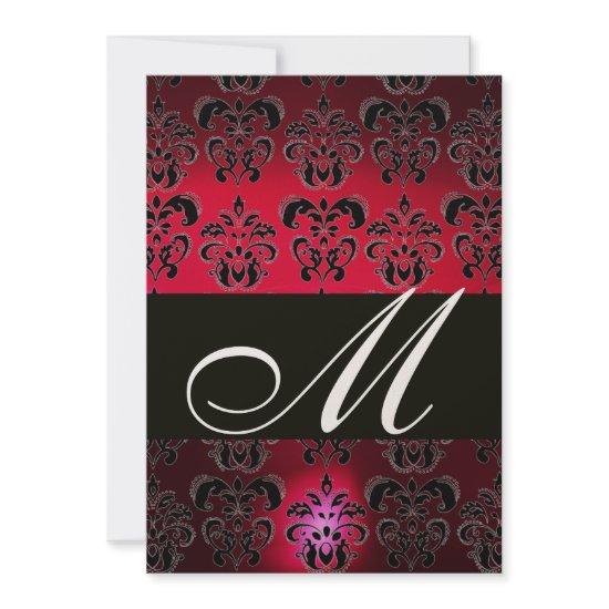 RED BURGUNDY BLACK DAMASK MONOGRAM ruby gold