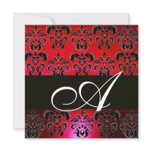 RED BURGUNDY BLACK  DAMASK MONOGRAM , ruby white