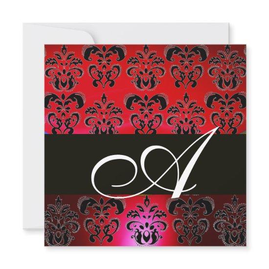 RED BURGUNDY BLACK  DAMASK MONOGRAM , ruby white