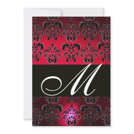 RED BURGUNDY BLACK DAMASK MONOGRAM ruby white