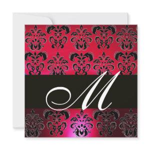 RED BURGUNDY BLACK  DAMASK MONOGRAM , ruby white