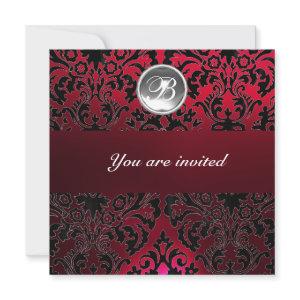 RED BURGUNDY DAMASK GEM STONE MONOGRAM ice white
