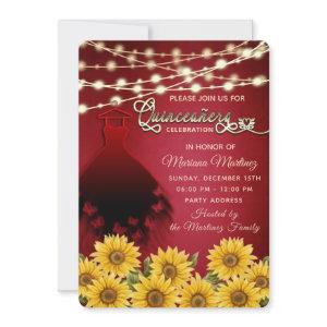 Red butterfly dress Sunflower String lights quince