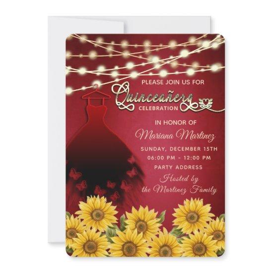Red butterfly dress Sunflower String lights quince