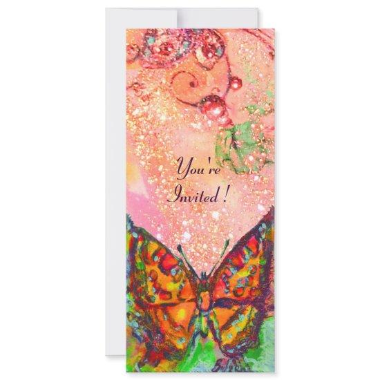 RED BUTTERFLY IN PINK FUCHSIA GOLD SPARKLES