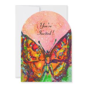 RED BUTTERFLY IN PINK FUCHSIA GOLD SPARKLES