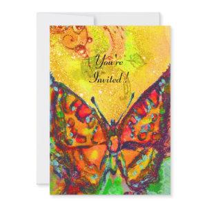 RED BUTTERFLY IN YELLOW BROWN GOLD SPARKLES
