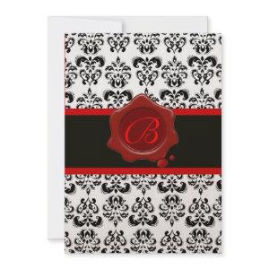 RED, CHAMPAGNE AND BLACK DAMASK ,WAX SEAL MONOGRAM
