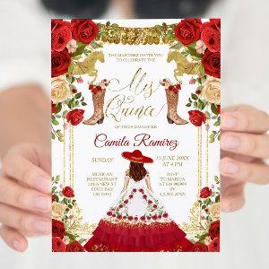 Red Charro Dress & Mexican Boots Girl Sweet 15th