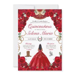 Red Charro Elegant Roses Quinceanera