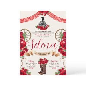 Red Charro Quinceanera Papel Picado Western Rose